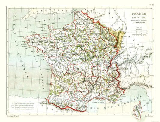 Historic Map - France Forrestry - Cortambert 1880 - 30.19 x 23 - Vintage Wall Art