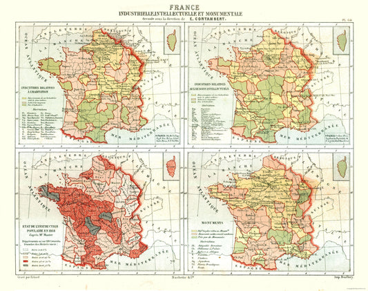 Historic Map - France Industries Monuments - Cortambert 1880 - 29.09 x 23 - Vintage Wall Art