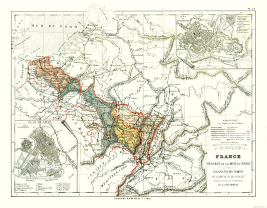 Historic Map - Rhine Basins North Sea France - Cortambert 1880 - 29.44 x 23 - Vintage Wall Art