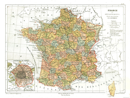 Historic Map - France - Cortambert 1880 - 30.33 x 23 - Vintage Wall Art