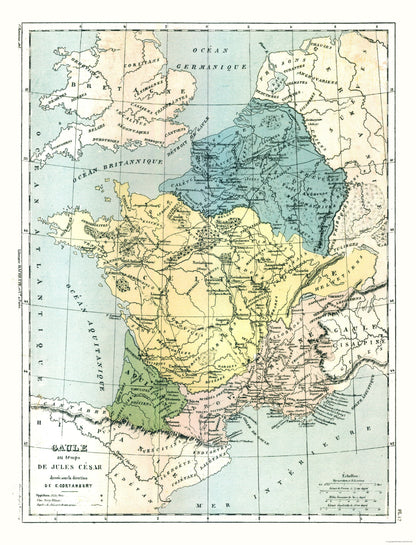 Historic Map - Gaul Julius Caesar France - Cortambert 1880 - 23 x 30.10 - Vintage Wall Art
