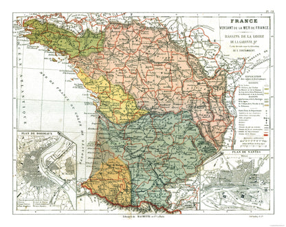Historic Map - Loire Basins France - Cortambert 1880 - 28.96 x 23 - Vintage Wall Art