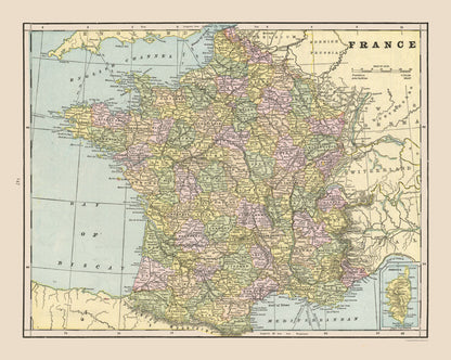 Historic Map - France - Cram 1892 - 28.86 x 23 - Vintage Wall Art