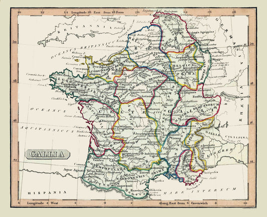 Historic Map - France Ancient - Fenner 1830 - 28.31 x 23 - Vintage Wall Art