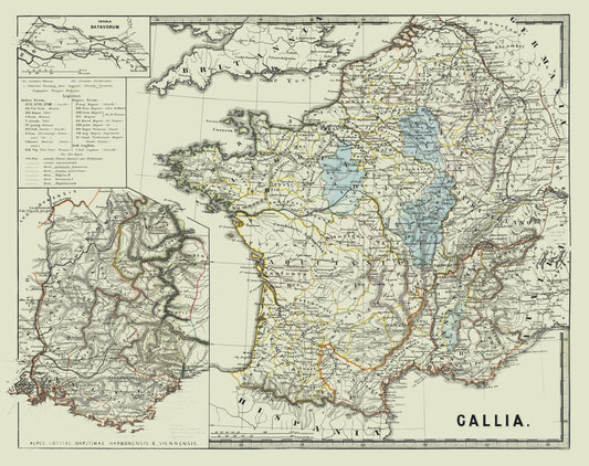 Historic Map - Gallia France - Spruner 1865 - 29.02 x 23 - Vintage Wall Art