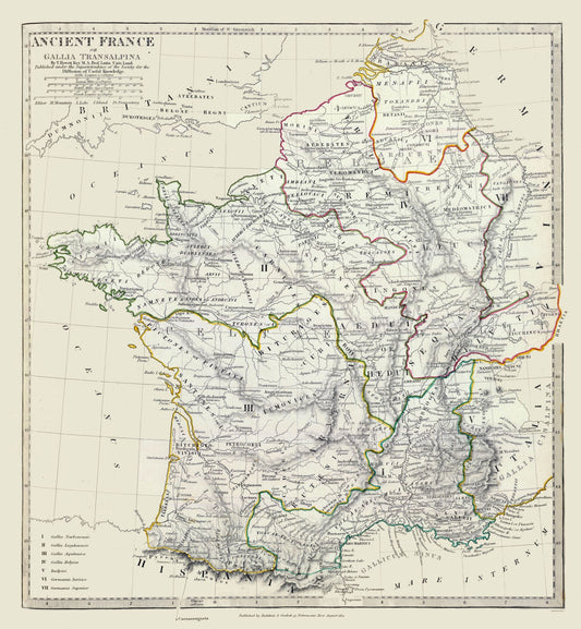 Historic Map - France Ancient - Hewitt 1830 - 23 x 24.90 - Vintage Wall Art