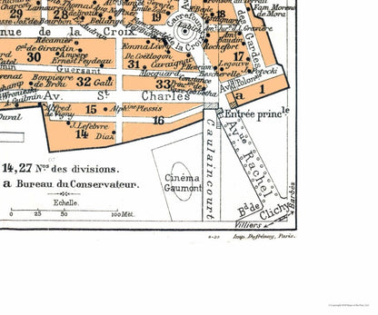 Historic Map - Paris France Montmartre Cemetery - Blue Guides 1921 - 27.61 x 23 - Vintage Wall Art