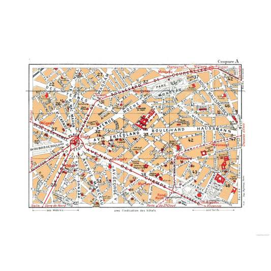 Historic Map - Paris France Northwestern - Blue Guides 1921 - 30.85 x 23 - Vintage Wall Art