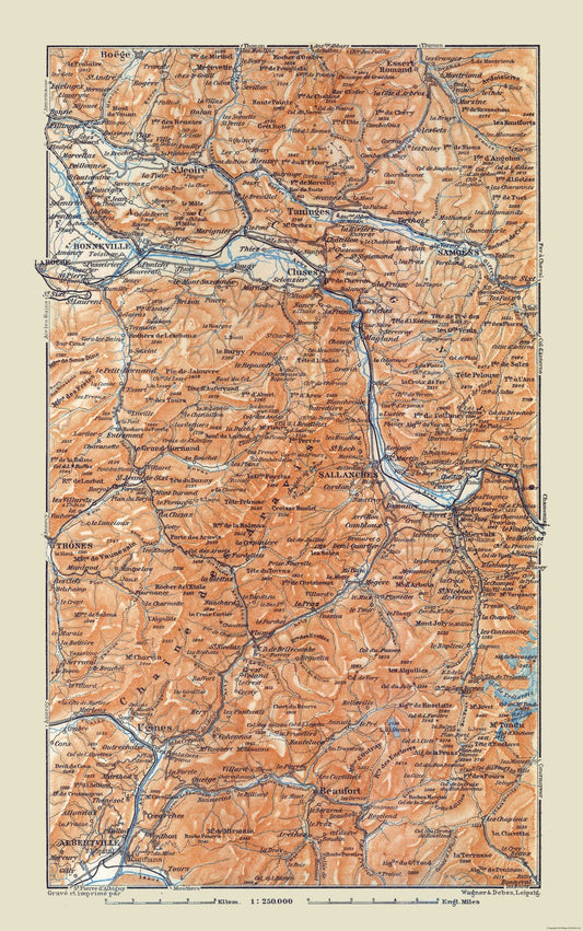 Historic Map - France Aravis Range - Baedeker 1921 - 23 x 36.71 - Vintage Wall Art