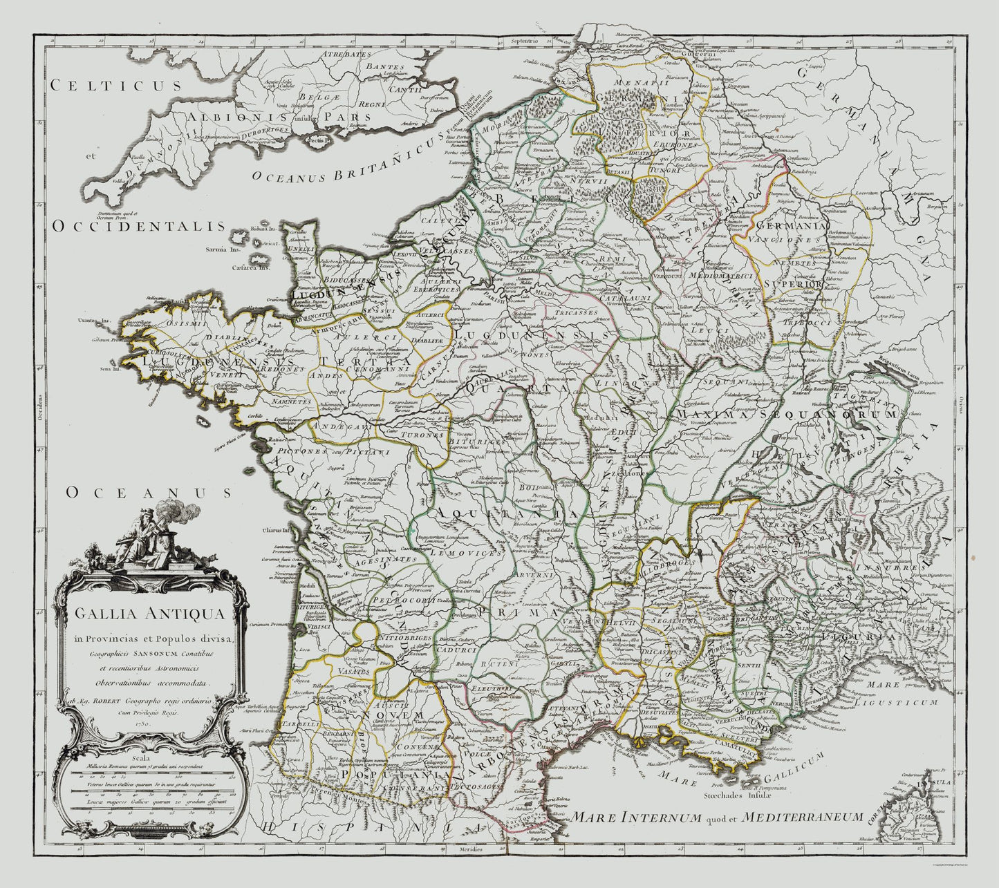 Historic Map - France Ancient - Vaugondy 1757 - 25.85 x 23 - Vintage Wall Art