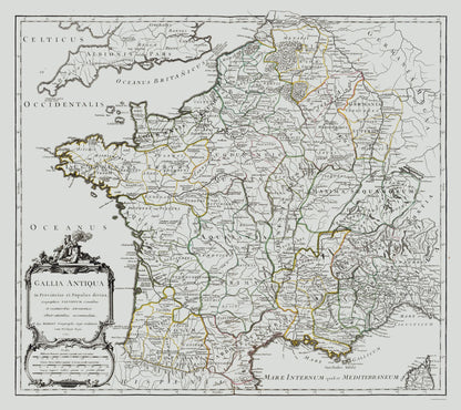 Historic Map - France Ancient - Vaugondy 1757 - 25.85 x 23 - Vintage Wall Art