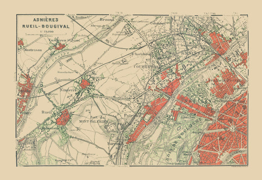 Historic Map - Paris France Asnieres Rueil Bougival -  Baedeker 1911 - 33.52 x 23 - Vintage Wall Art