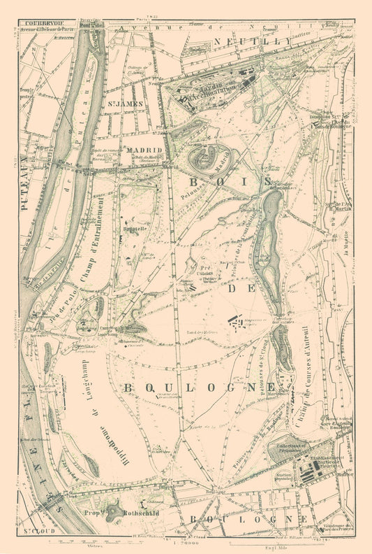 Historic Map - Paris France Bois de Boulogne - Baedeker 1911 - 23 x 34.19 - Vintage Wall Art