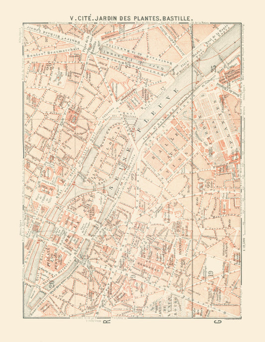 Historic Map - Paris France Jardin des Plantes Bastille - Baedeker 1911 - 23 x 29.61 - Vintage Wall Art