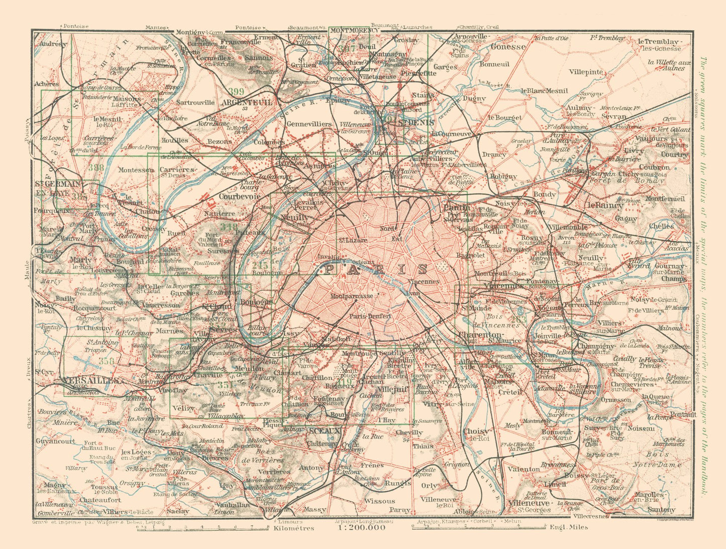 Historic Map - Paris France - Baedeker 1911 - 30.40 x 23 - Vintage Wall Art