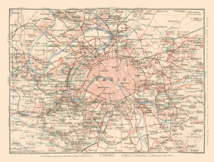 Historic Map - Paris France - Baedeker 1911 - 30.40 x 23 - Vintage Wall Art