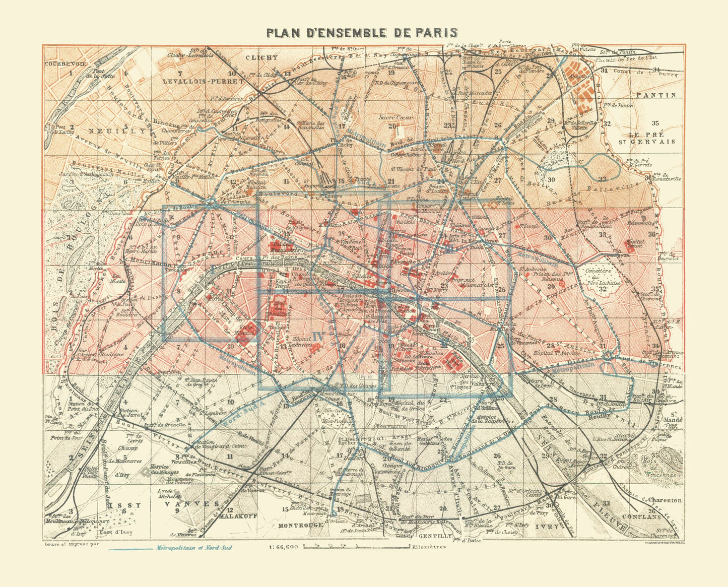 Historic Map - Paris France - Baedeker 1911 - 28.54 x 23 - Vintage Wall Art