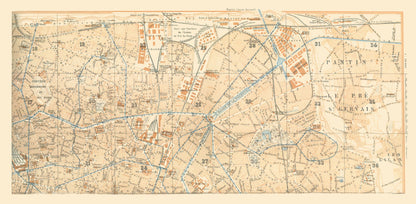 Historic Map - Paris France Pantin - Baedeker 1911 - 47.01 x 23 - Vintage Wall Art