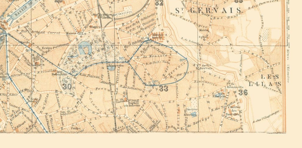 Historic Map - Paris France Pantin - Baedeker 1911 - 47.01 x 23 - Vintage Wall Art