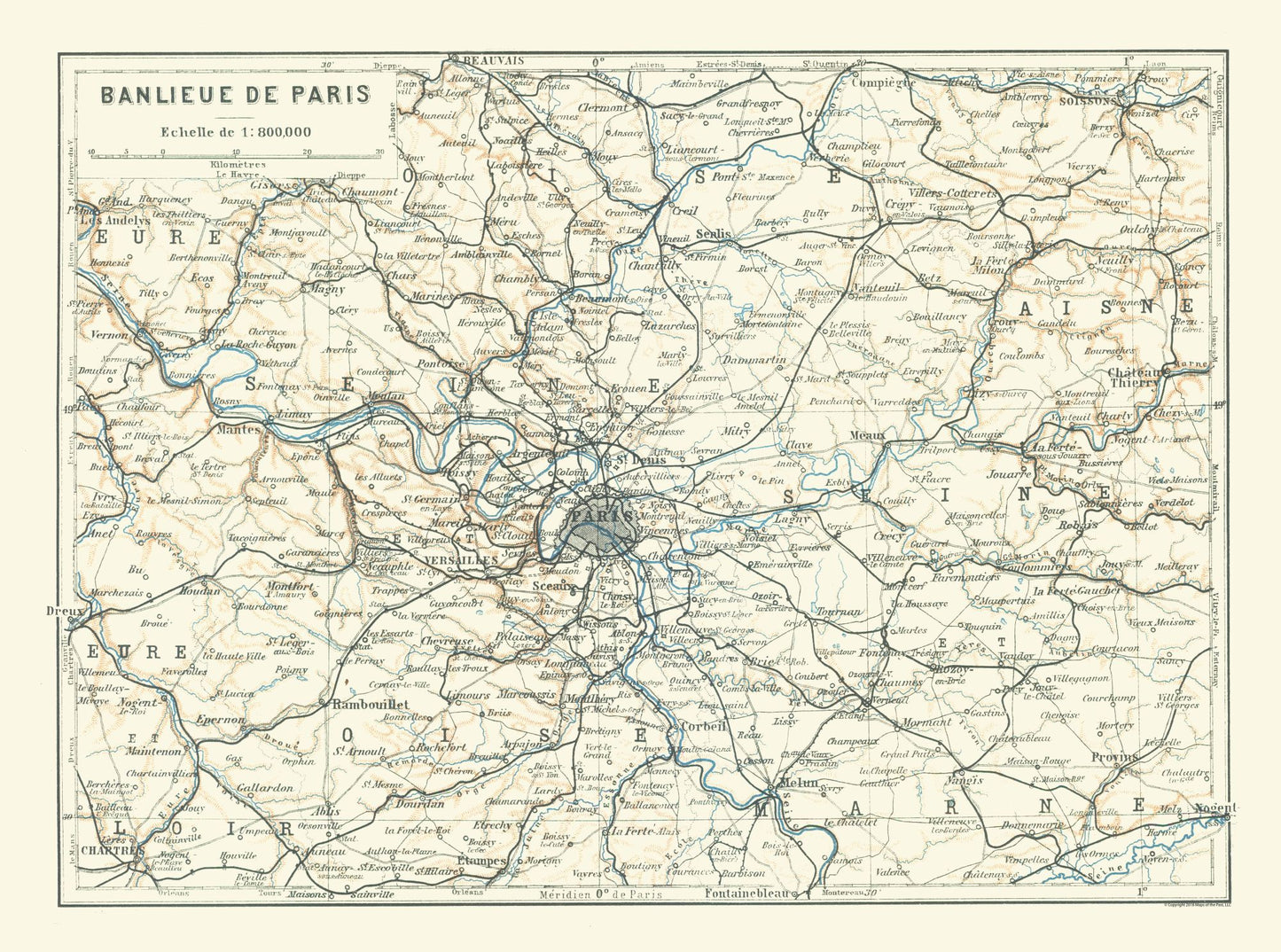 Historic Map - Paris France Suburbs - Baedeker 1911 - 30.96 x 23 - Vintage Wall Art