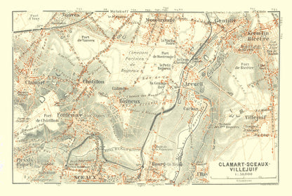 Historic Map - Sceaux France - Baedeker 1911 - 34.29 x 23 - Vintage Wall Art