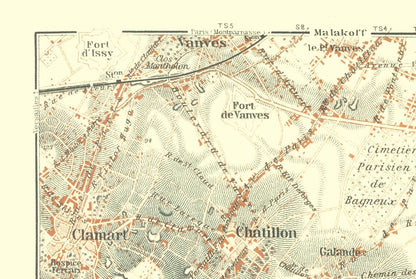 Historic Map - Sceaux France - Baedeker 1911 - 34.29 x 23 - Vintage Wall Art