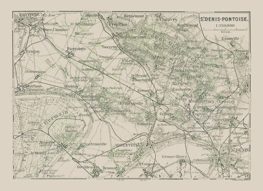 Historic Map - Paris France Saint Denis Pontoise - Baedeker 1911 - 31.59 x 23 - Vintage Wall Art