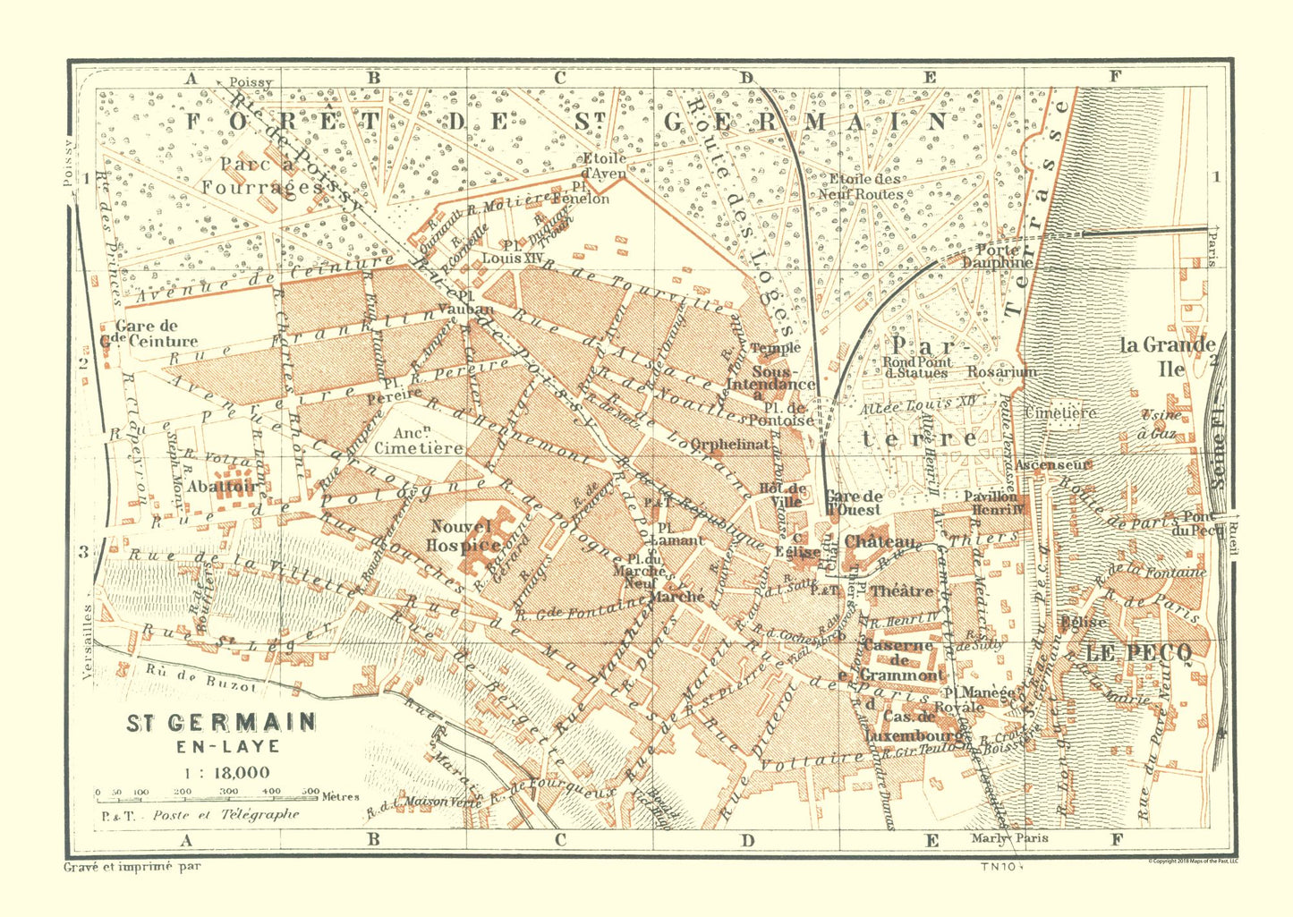 Historic Map - Paris France Saint Germain en Laye - Baedeker 1911 - 32.42 x 23 - Vintage Wall Art