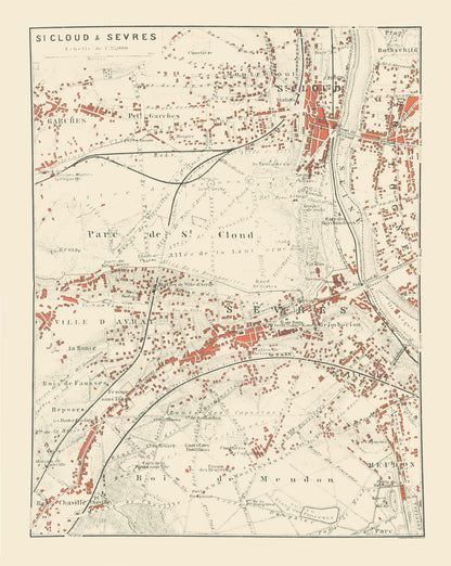 Historic Map - Paris France Saint Cloud Sevres - Baedeker 1911 - 23 x 28.83 - Vintage Wall Art