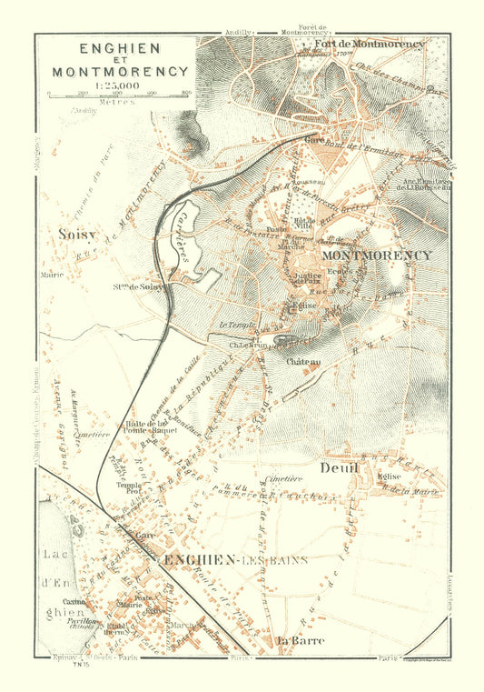 Historic Map - Paris France Enghien les Bains Montmorency - Baedeker 1911 - 23 x 32.83 - Vintage Wall Art