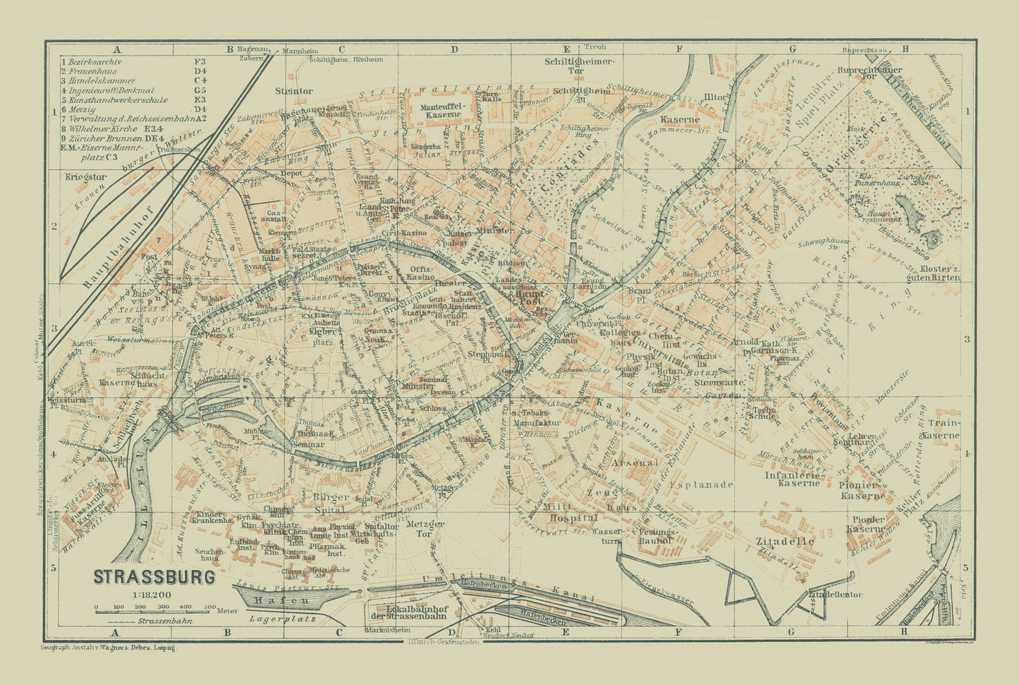 Historic Map - Strasbourg France - Baedeker 1914 - 34.18 x 23 - Vintage Wall Art