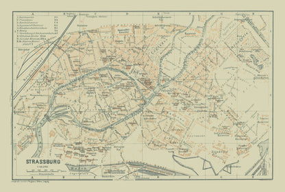 Historic Map - Strasbourg France - Baedeker 1914 - 34.18 x 23 - Vintage Wall Art