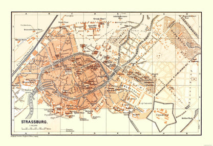 Historic Map - Strasbourg France - Baedeker 1896 - 33.50 x 23 - Vintage Wall Art