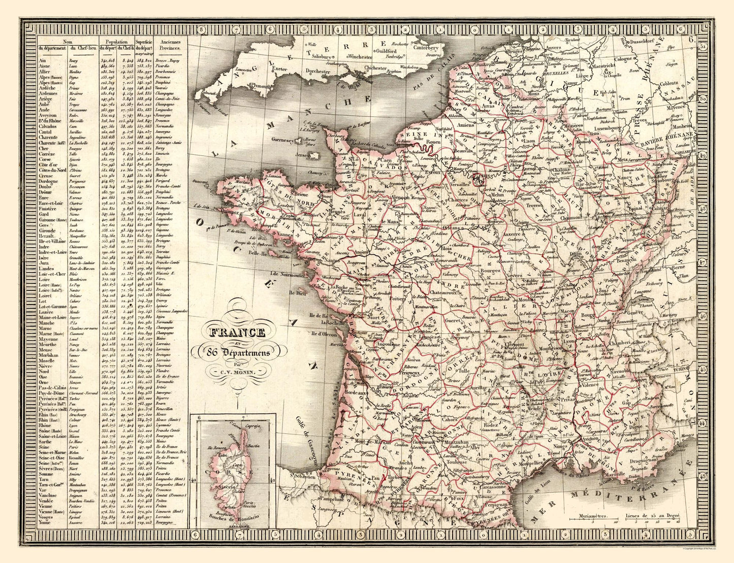 Historic Map - France Departments - Monin 1839 - 29.98 x 23 - Vintage Wall Art