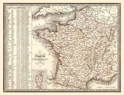 Historic Map - France Departments - Monin 1839 - 29.98 x 23 - Vintage Wall Art