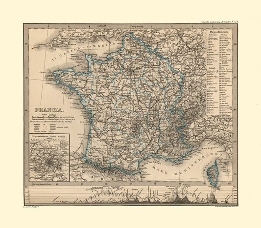 Historic Map - France - Perthes 1870 - 26.23 x 23 - Vintage Wall Art