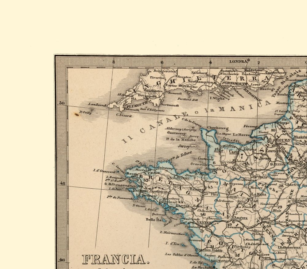 Historic Map - France - Perthes 1870 - 26.23 x 23 - Vintage Wall Art