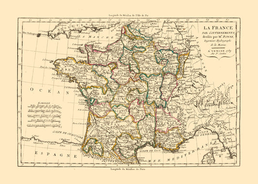 Historic Map - France Departments - Santini 1794 - 32.17 x 23 - Vintage Wall Art