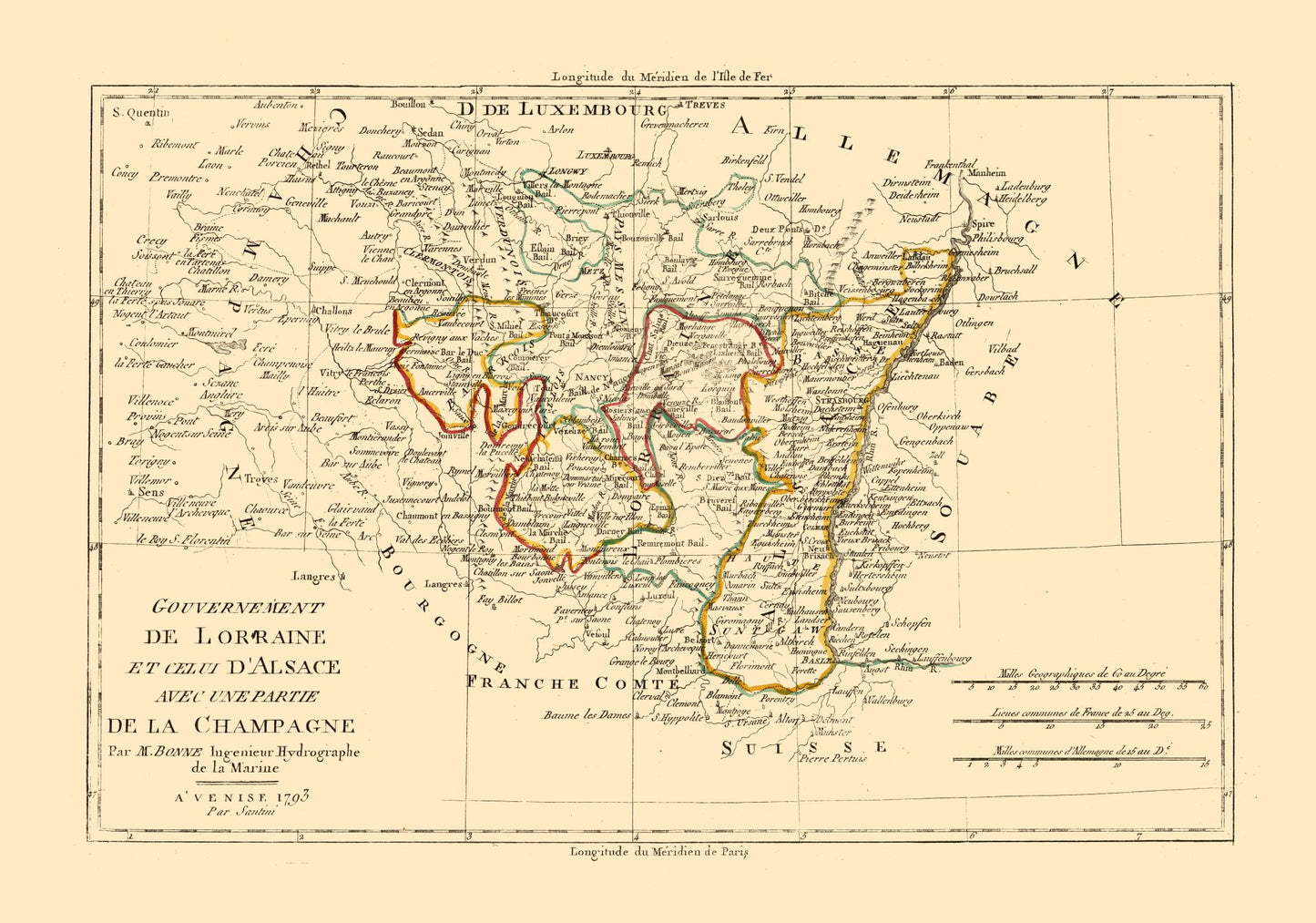 Historic Map - Lorraine Alsace Champagne France - Santini 1794 - 32.81 x 23 - Vintage Wall Art