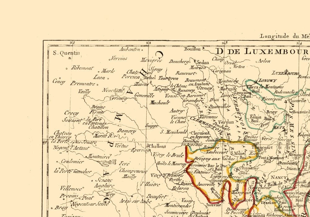 Historic Map - Lorraine Alsace Champagne France - Santini 1794 - 32.81 x 23 - Vintage Wall Art
