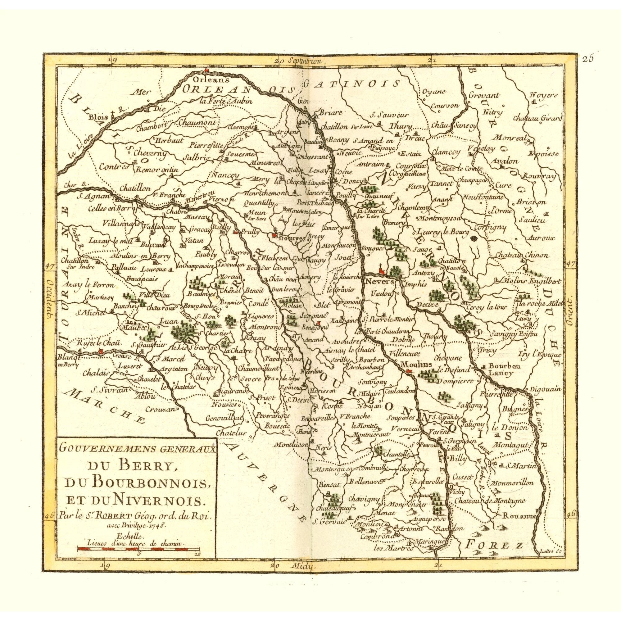 Historic Map - Berry Region Bourbonnais Nivernais France - Robert 1748 ...