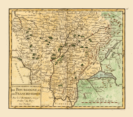 Historic Map - Burgundy Franche-Comte France - Robert 1748 - 25.97 x 23 - Vintage Wall Art