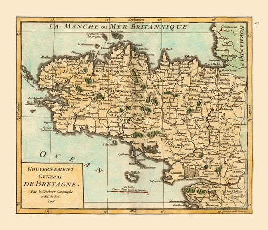 Historic Map - Brittany Province France - Robert 1748 - 26.91 x 23 - Vintage Wall Art