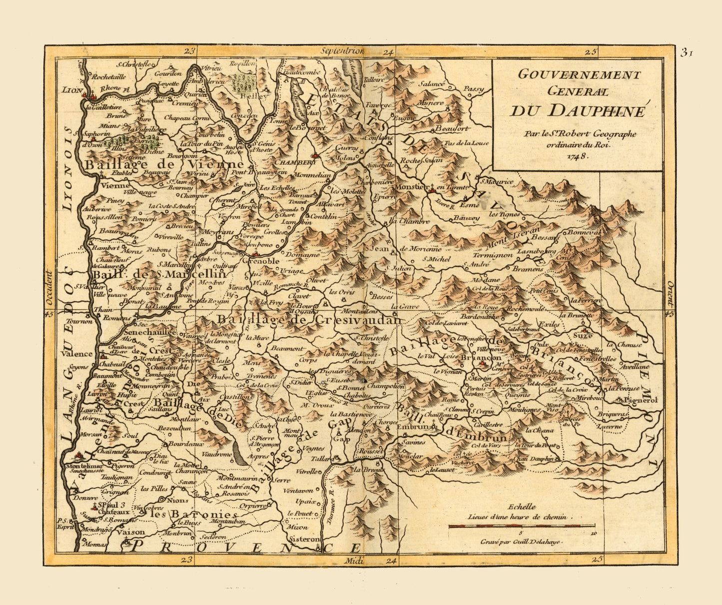 Historic Map - Dauphine Region France - Robert 1748 - 27.44 x 23 - Vintage Wall Art