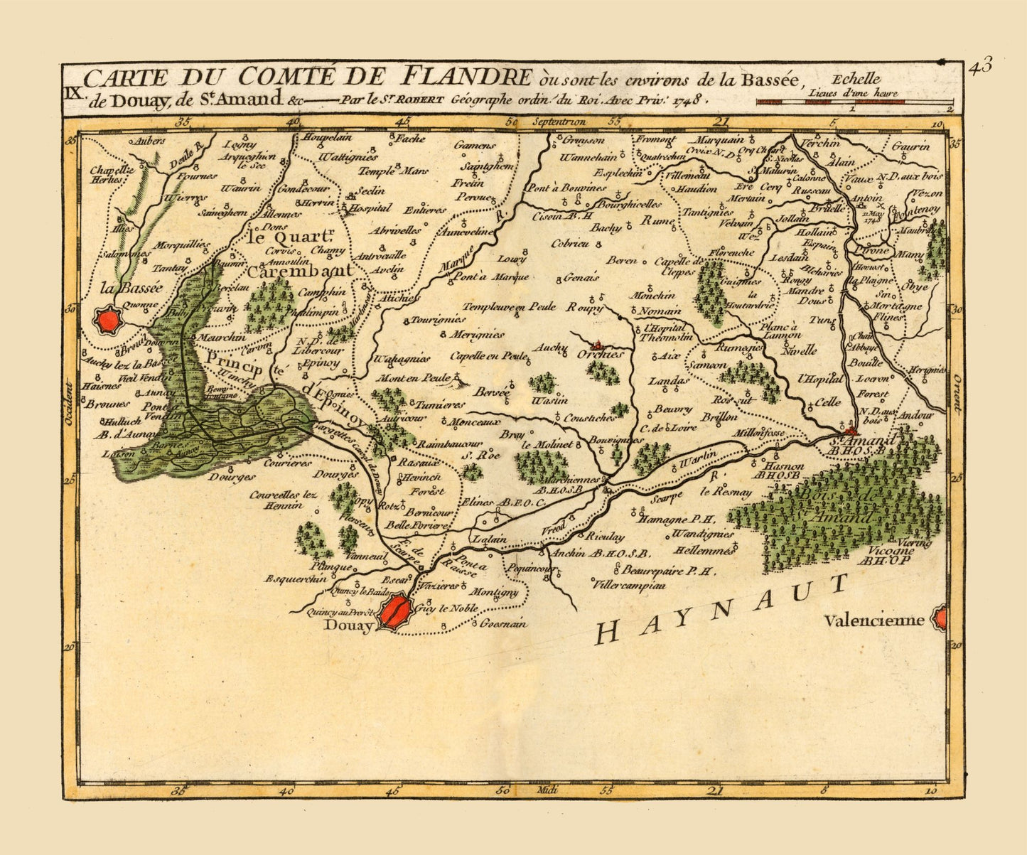 Historic Map - Nord Department France - Robert 1748 - 27.63 x 23 - Vintage Wall Art