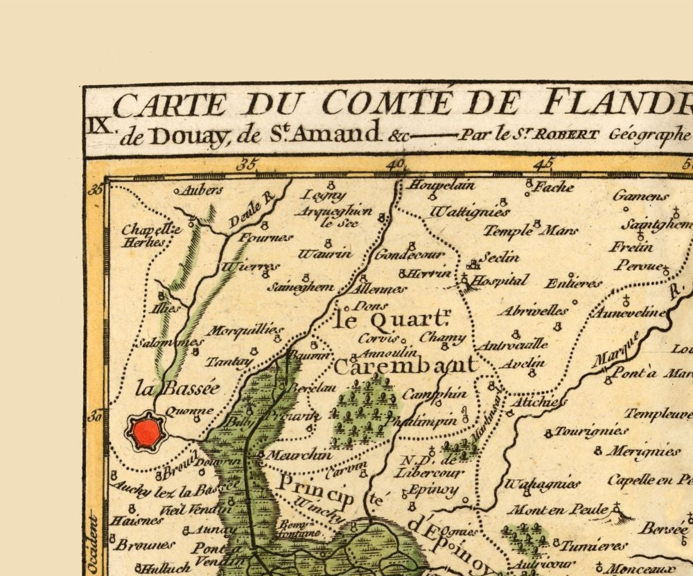 Historic Map - Nord Department France - Robert 1748 - 27.63 x 23 - Vintage Wall Art