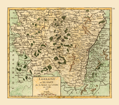 Historic Map - Alsace Lorraine France - Robert 1748 - 26.06 x 23 - Vintage Wall Art