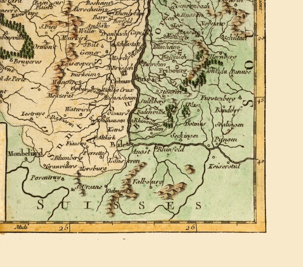 Historic Map - Alsace Lorraine France - Robert 1748 - 26.06 x 23 - Vintage Wall Art