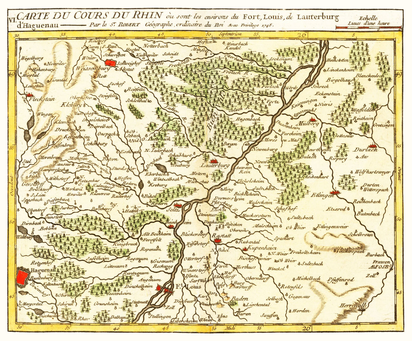 Historic Map - Rhine River Lauterbourg France - Robert 1748 - 27.77 x 23 - Vintage Wall Art