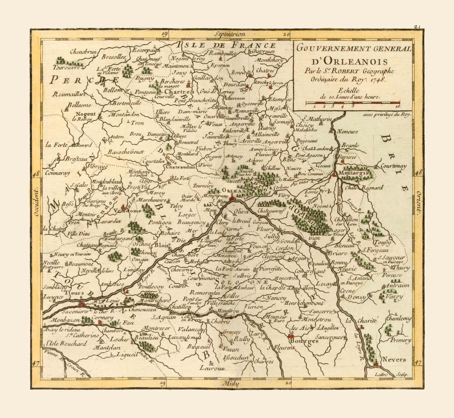 Historic Map - Orleans Province France - Robert 1748 - 25.00 x 23 - Vintage Wall Art